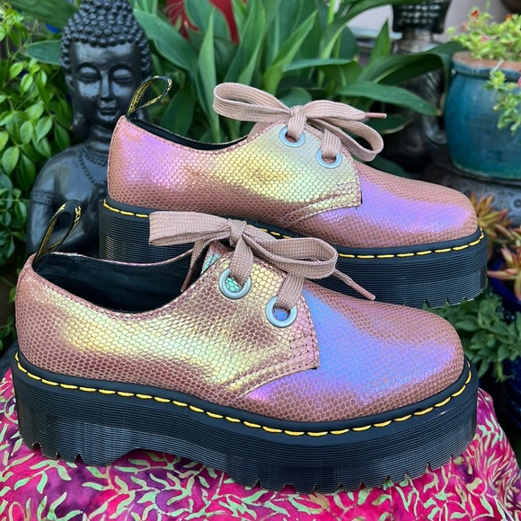 Dr. Martens Shoes - Pink Iridescent Platform Dr. Martens Oxford Loafers